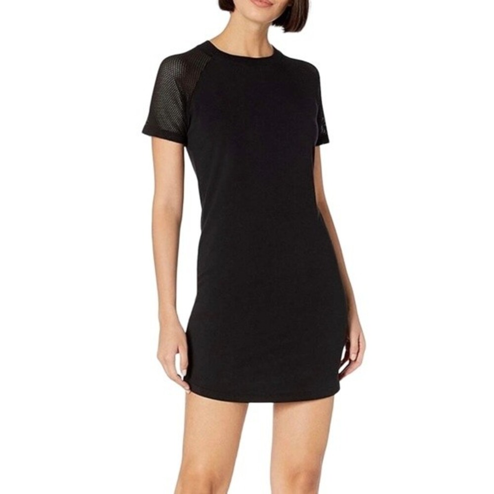 NWT Monrow Mini T-shirt Dress w/ Mesh Short Sleeves in Vintage Black. Size S.